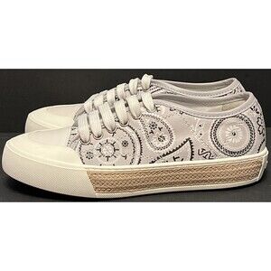 Tod’s Gray Leather Paisley Print Espadrille Platform Sneakers NEW $695 Size 34.5